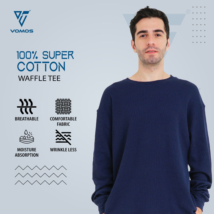 Very Comfortable Long Sleeve Waffle Tee (Men) Vomos® Asia NAVY BLUE XS 