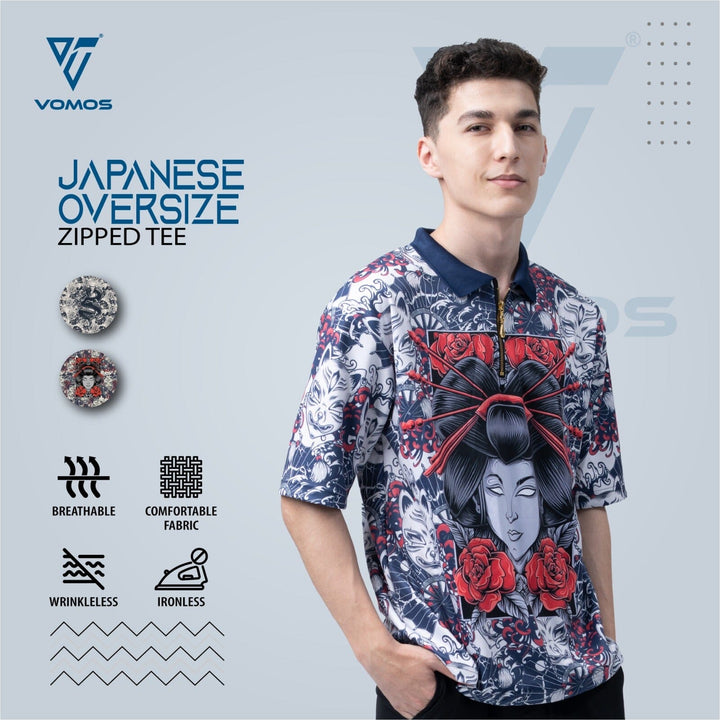 VOMOS Vroom Series Polyester Japanese Graphic Design Zip T shirt Vomos® Asia 