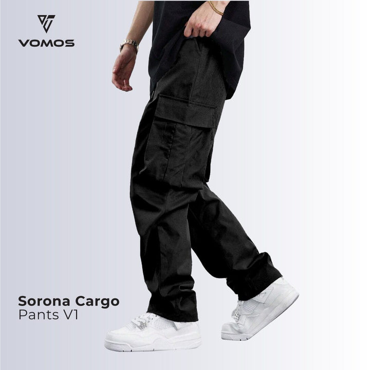 Vomos Cargo Pants Unisex Cutting Straight Cut Regular Fit (Unisex) Vomos® Asia BLACK S 