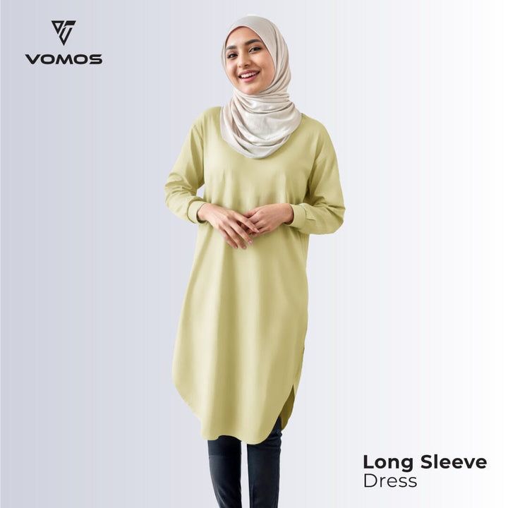 Iron Free Long Sleeve Dress Vomos® Asia S LIME YELLOW 